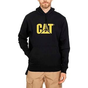 CAT Caterpillar Heavy Black and Yellow Trademark Logo Hoodie Sweatshirt/Pullover